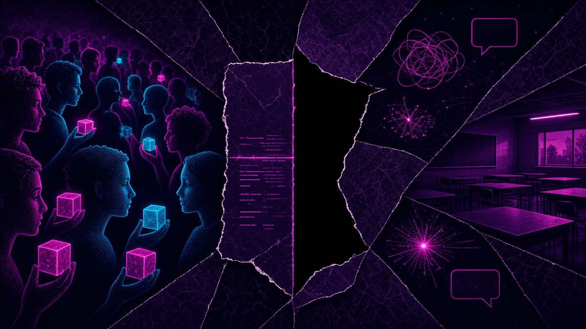A workforce split between glowing tools and empty hands